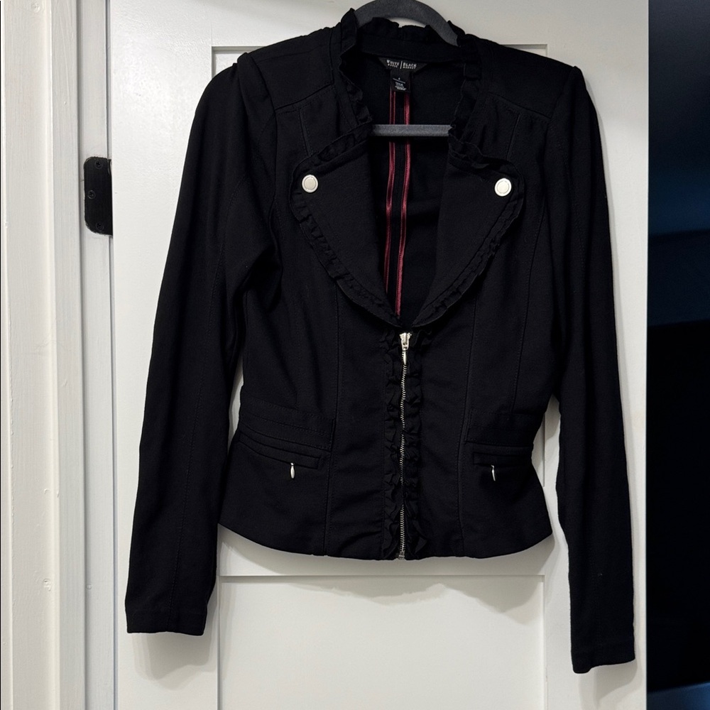 Trendy Black Ruffled Blazer